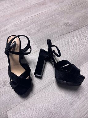 Black Platform Block Heel Sandals with Ankle Strap
